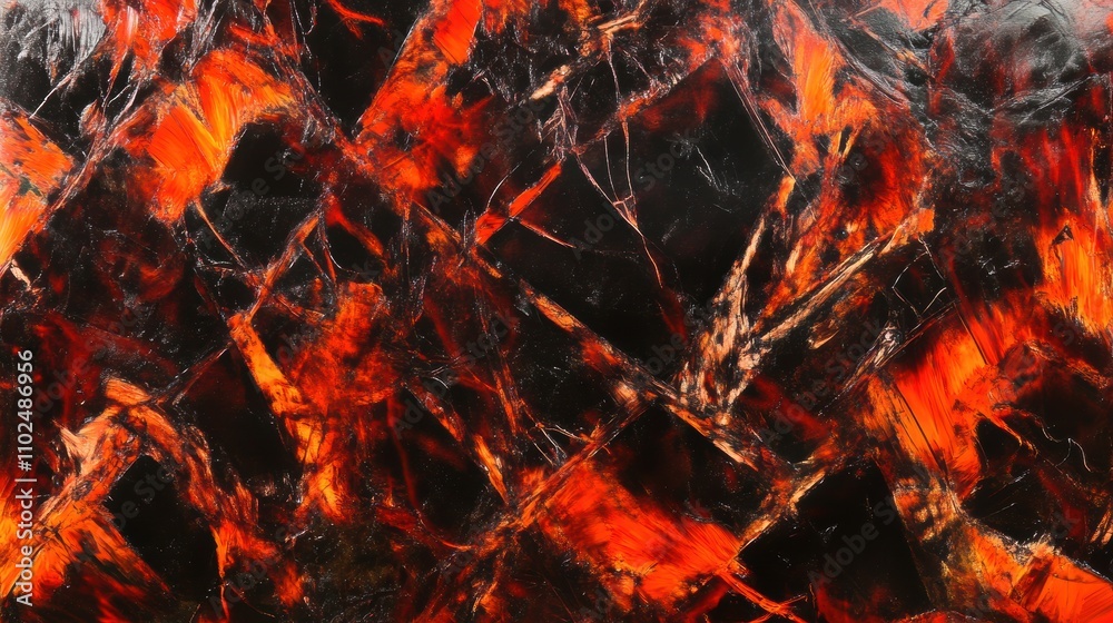Intense abstract design featuring fiery vein-like patterns in deep crimson and black, illuminated by vibrant streaks of glowing orange. Textures evoke raw energy and dramatic power. Intense abstract design featuring fiery vein-like patterns in deep crimson and black, illuminated by vibrant streaks of glowing orange. Textures evoke raw energy and dramatic power.