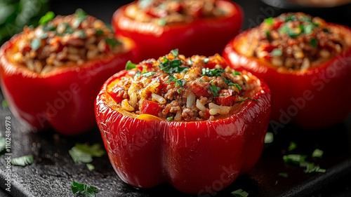 Delicious stuffed peppers with rice and meat filling.