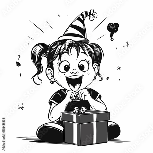 Surprised Girl with Joke Box and Jester Hat photo