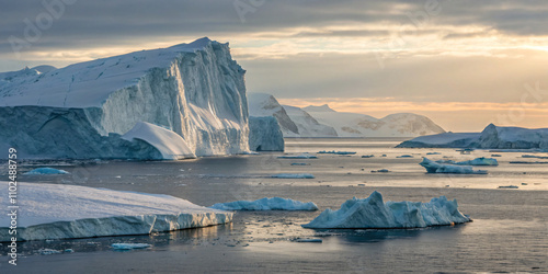 Wallpaper Mural icebergs floating in a frigid sea under a pale winter sun Torontodigital.ca