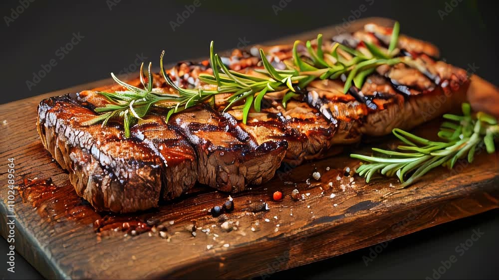 Delicious meat fried steaks on the grill cooked on fire