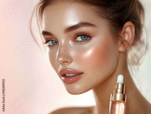 Close up beauty female woman portrait hydrating care face photo