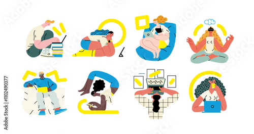 Creative workspace, modern flat vector concept illustration of a person working with a computer Remote work, flexibility, independence, efficiency, mobility, synergy, freedom