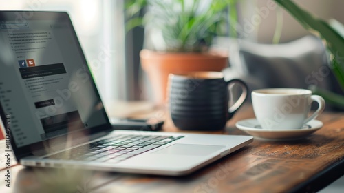 Professional Workspace Setup with Smartphone, Laptop, and Coffee for Creative Productivity