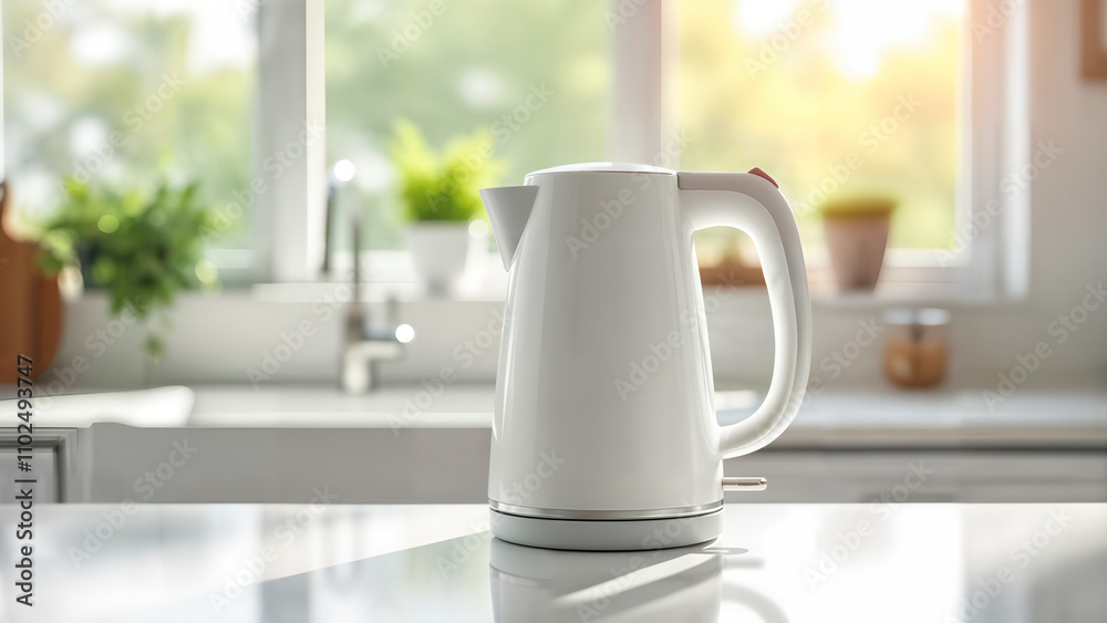 Modern Electric Kettle on Kitchen Counter Modern Electric Kettle on Kitchen Counter