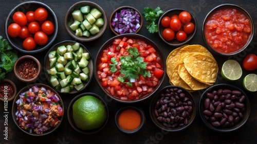 Colorful ingredients for fresh salsa preparation.