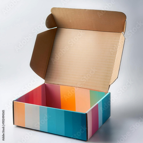 Color pastel Printed Corrugated Boxe isolated on white background, mockup concept