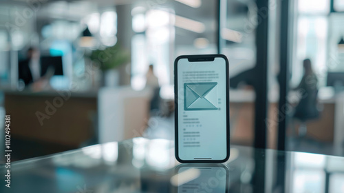 New Email Notification on Smartphone in Modern Office Setting for Business Communication Design