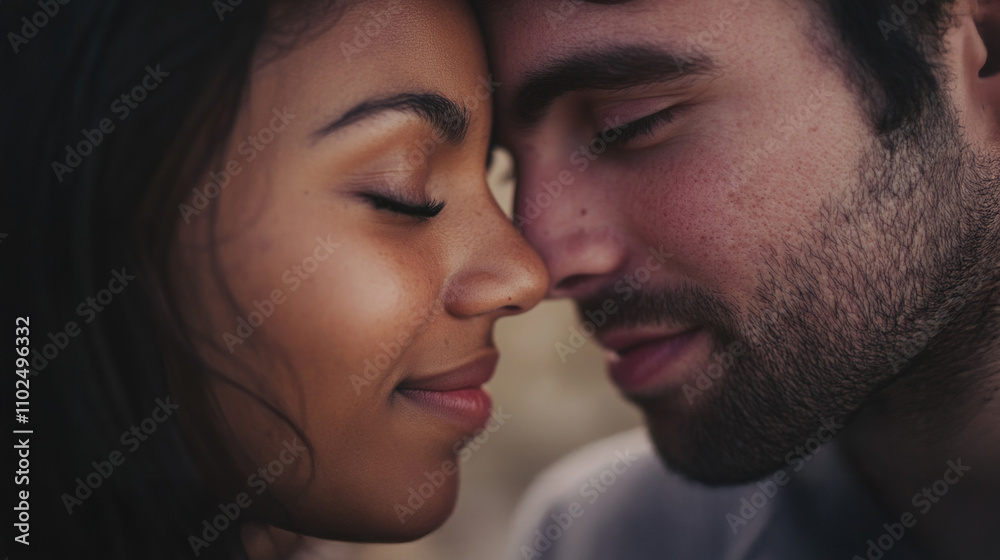 Couple sharing a tender moment with loving glances during a sunset in nature Couple sharing a tender moment with loving glances during a sunset in nature