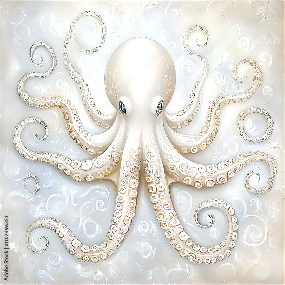 Obraz premium mystical white octopus on white background 