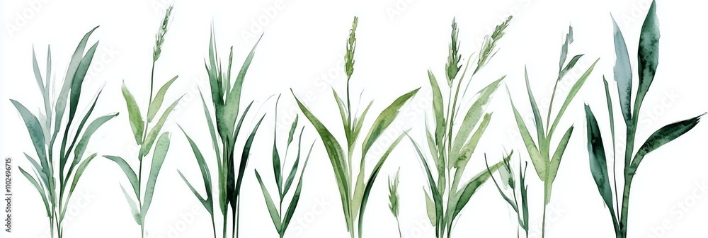 Fototapeta premium Watercolor green grass isolated on white background. Hand drawn illustration.