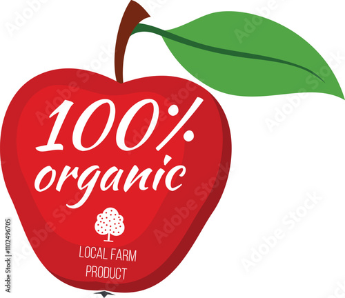 Organic fruit product label in apple painting shape photo