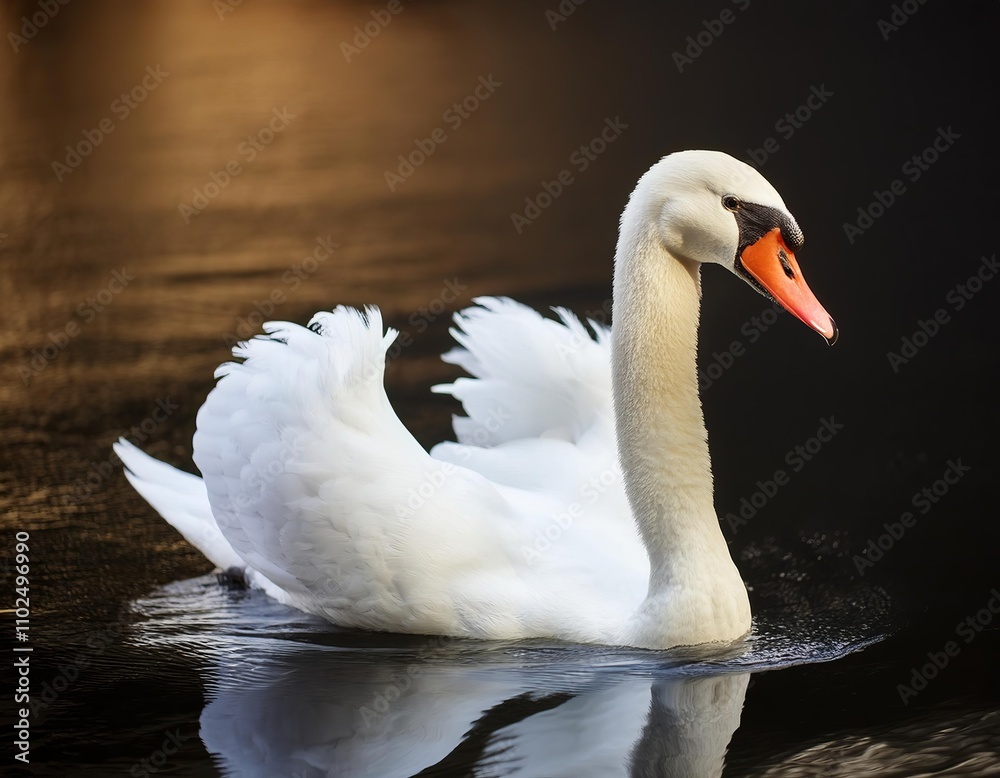 Fototapeta premium Mute swan on lake. Big white bird swimming