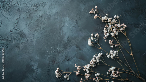 Elegant dried flowers arranged on a dark textured surface for event invitations and styling details