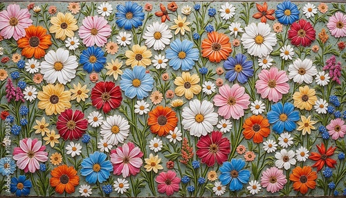 Floral mosaic background, intricate floral pattern made from colorful ceramic tiles