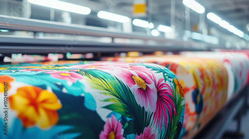 Vibrant Floral Fabric Rolls on Industrial Textile Printer