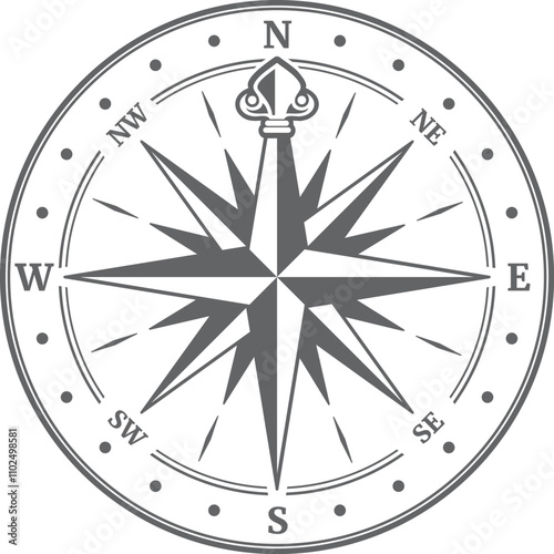 Retro map navigation symbol. Compass wind rose