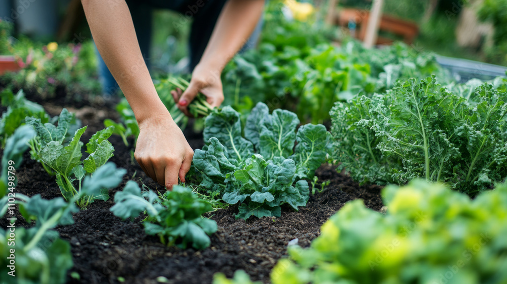 Planting organic vegetables in a vibrant garden while nurturing healthy soil and sustainable growth practices Planting organic vegetables in a vibrant garden while nurturing healthy soil and sustainable growth practices