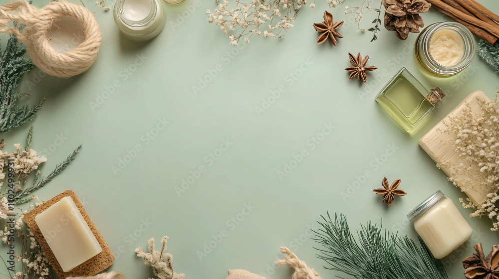 Frame of Natural Cosmetics and Handcrafted Soaps with Space for Text Frame of Natural Cosmetics and Handcrafted Soaps with Space for Text