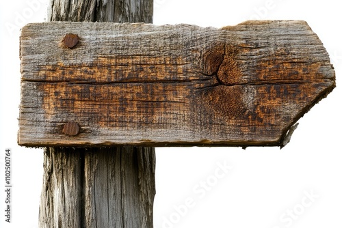 Weathered wooden signpost pointing the way in a rustic outdoor setting photo