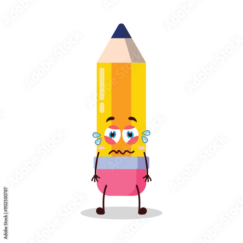 cute upset expression of pencil cartoon character