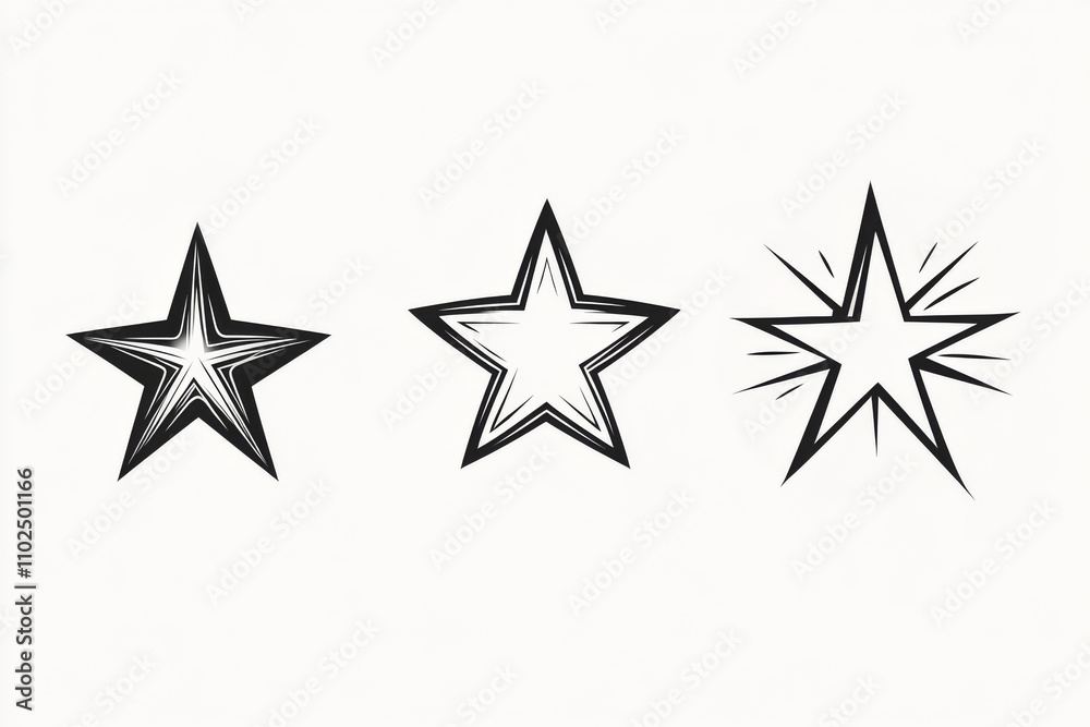A set of bright stars on an isolated background. Shining stars. Holiday decorations set. Generated with AI.