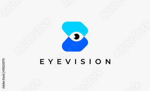 Logo Letter B and Eye Vision. Digital, visual with modern and minimalist concept. Editable file.