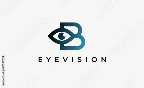 Logo Letter B and Eye Vision. Digital, visual with modern and minimalist concept. Editable file.