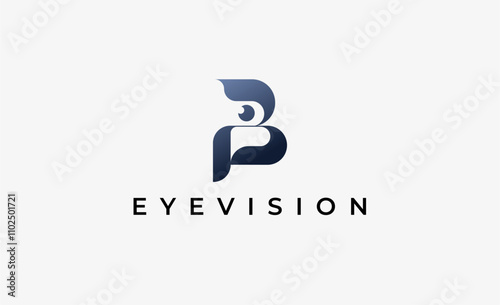 Logo Letter B and Eye Vision. Digital, visual with modern and minimalist concept. Editable file.