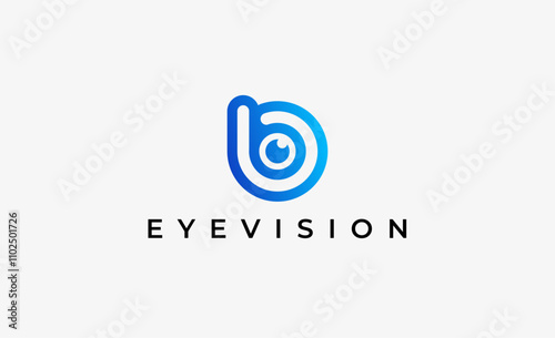 Logo Letter B and Eye Vision. Digital, visual with modern and minimalist concept. Editable file.