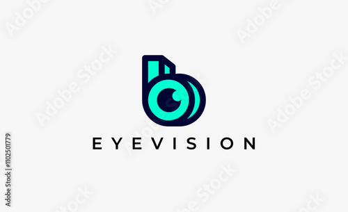 Logo Letter B and Eye Vision. Digital, visual with modern and minimalist concept. Editable file.