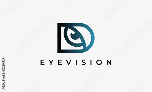 Logo Letter D and Eye Vision. Digital, visual with modern and minimalist concept. Editable file.