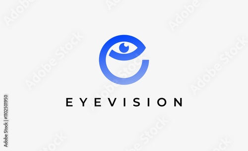 Logo Letter E and Eye Vision. Digital, visual with modern and minimalist concept. Editable file.