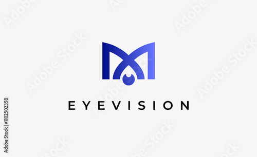 Logo Letter M and Eye Vision. Digital, visual with modern and minimalist concept. Editable file.