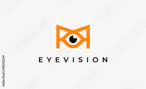 Logo Letter M and Eye Vision. Digital, visual with modern and minimalist concept. Editable file.
