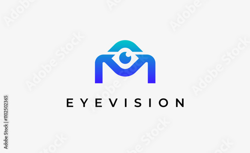 Logo Letter M and Eye Vision. Digital, visual with modern and minimalist concept. Editable file.