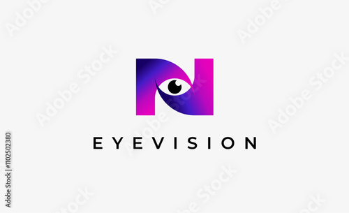 Logo Letter N and Eye Vision. Digital, visual with modern and minimalist concept. Editable file.