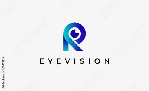 Logo Letter R and Eye Vision. Digital, visual with modern and minimalist concept. Editable file.
