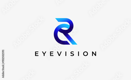 Logo Letter R and Eye Vision. Digital, visual with modern and minimalist concept. Editable file.