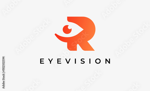 Logo Letter R and Eye Vision. Digital, visual with modern and minimalist concept. Editable file.