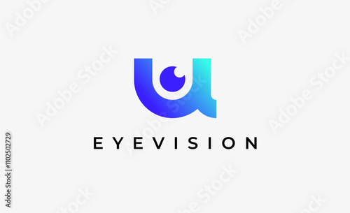 Logo Letter U and Eye Vision. Digital, visual with modern and minimalist concept. Editable file.