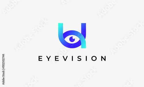 Logo Letter U and Eye Vision. Digital, visual with modern and minimalist concept. Editable file.