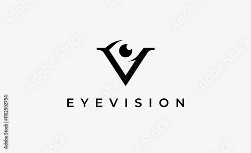 Logo Letter V and Eye Vision. Digital, visual with modern and minimalist concept. Editable file.