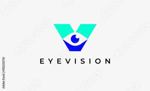Logo Letter V and Eye Vision. Digital, visual with modern and minimalist concept. Editable file.