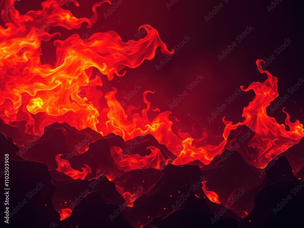 Fototapeta premium Flames dancing across a dark background with shades of red, orange, and purple, flames, dark