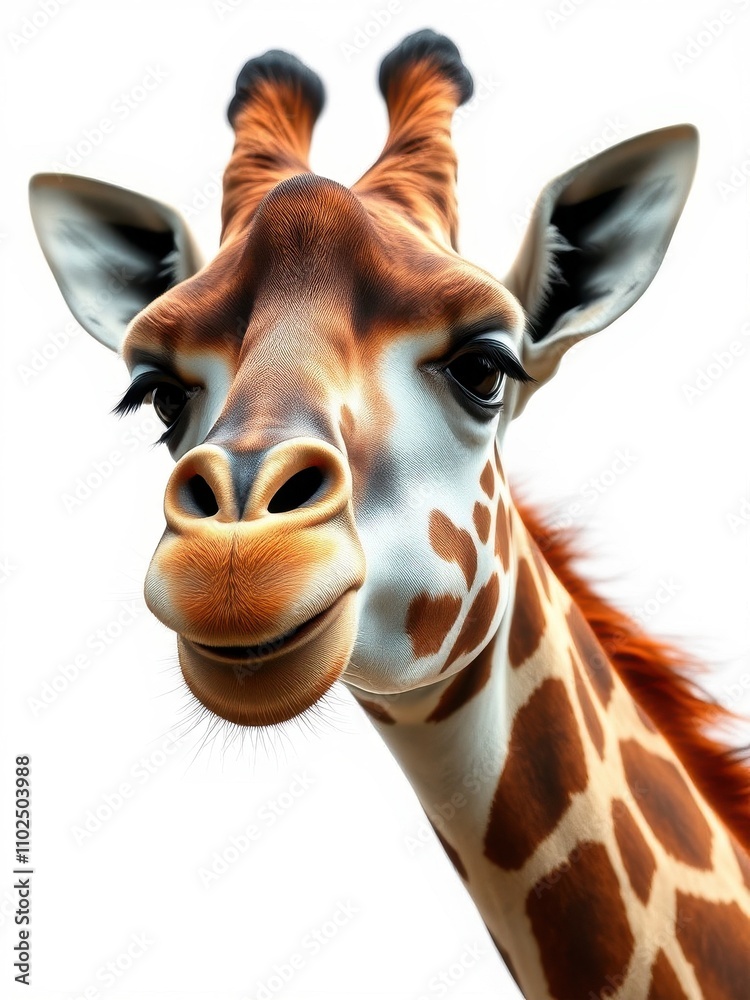 Fototapeta premium Giraffe making a funny face with one eyebrow raised, mischievous giraffe, comical expression