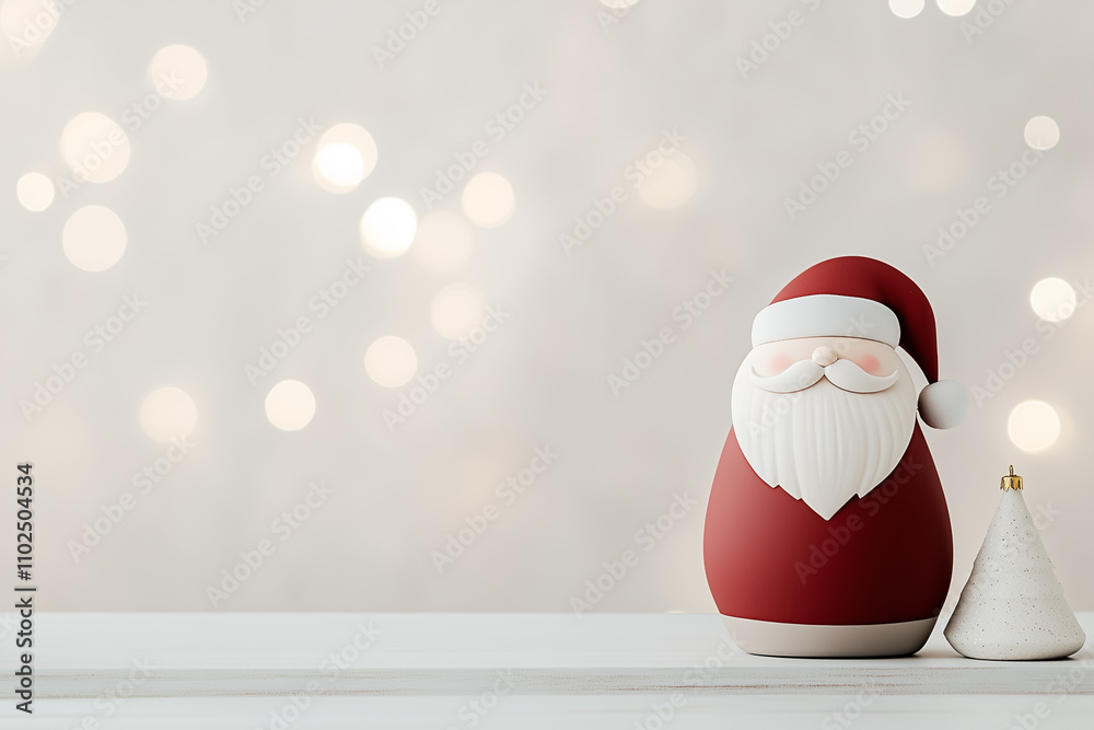 Fototapeta premium A whimsical and festive Christmas scene, featuring a cheerful Santa Claus figurine against a backdrop of twinkling lights.