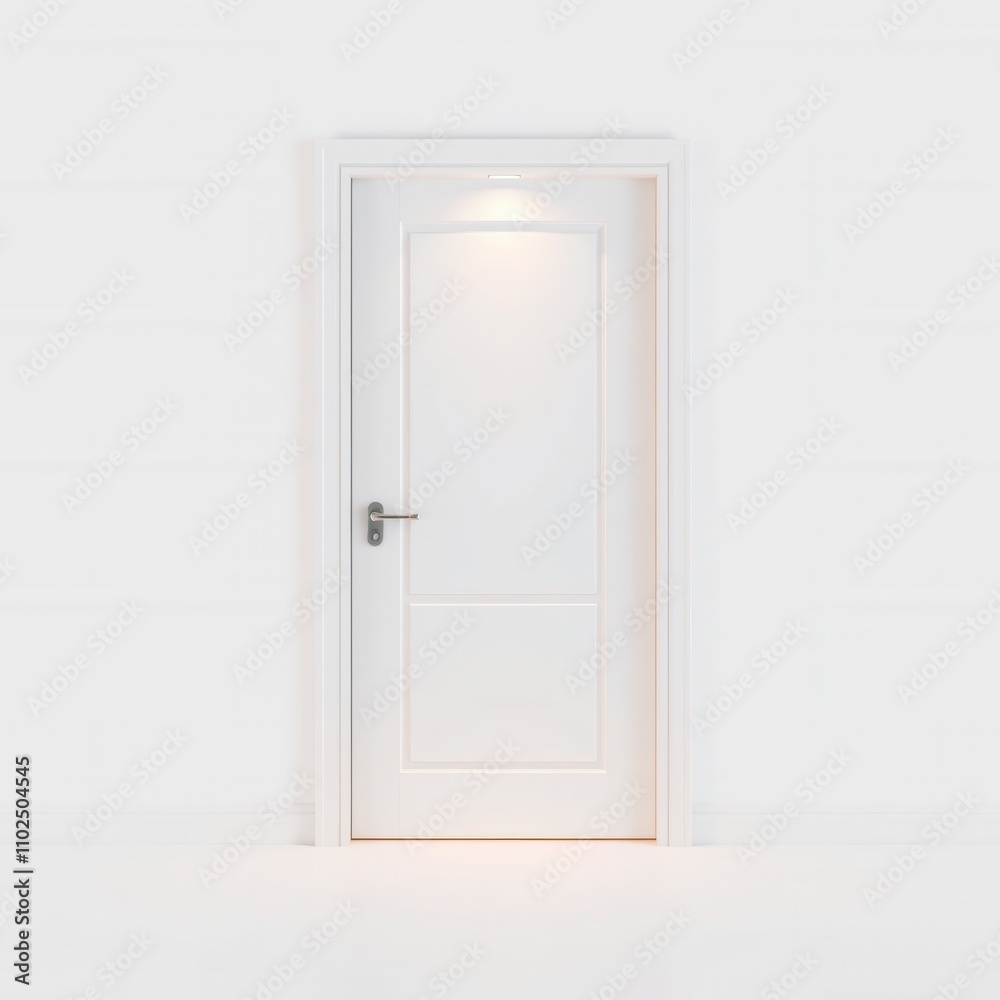 White wooden modern interior door with a soft-close hinge system and subtle LED lighting isolated on a white background, contemporary style, minimalist interior, white interior White wooden modern interior door with a soft-close hinge system and subtle LED lighting isolated on a white background, contemporary style, minimalist interior, white interior