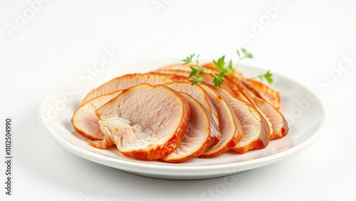 Thinly sliced chicken breast served on a plate, , meal composition, protein rich, chicken breast, poultry breast