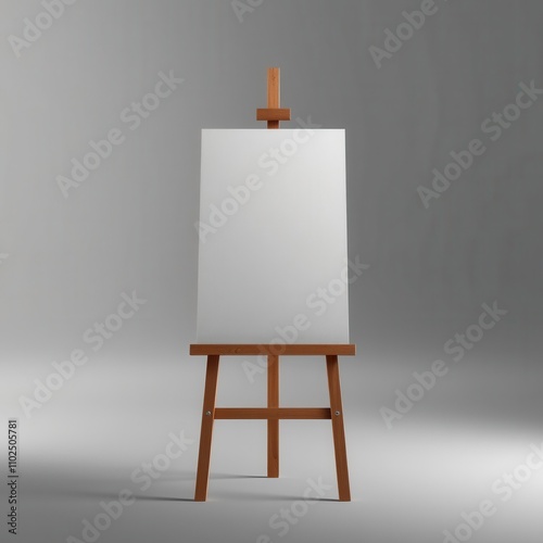 Wooden easel with a large blank canvas against a plain gray background, creating contrast and simplicity, gray background, minimalist decor, clean design, easel, canvas photo